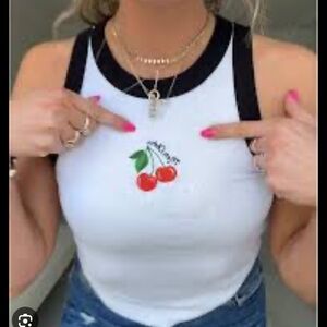 Old Navy White Tank Top with Cherry Embroidery